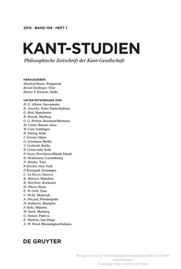 KANT-STUDIEN Philosophische Zeitschrift Der Kant-Gesellschaft