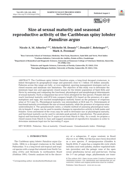 Size at Sexual Maturity and Seasonal Reproductive Activity of the Caribbean Spiny Lobster Panulirus Argus