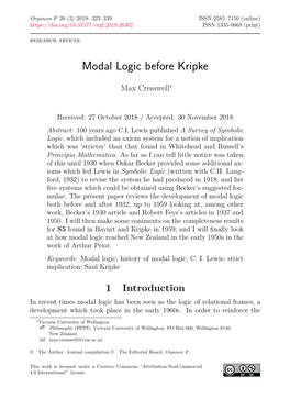 Modal Logic Before Kripke