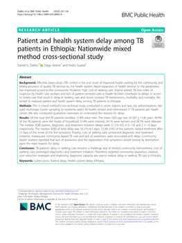 Patient and Health System Delay Among TB Patients in Ethiopia: Nationwide Mixed Method Cross-Sectional Study Daniel G