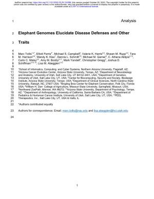 Elephant Genomes Elucidate Disease Defenses and Other Traits