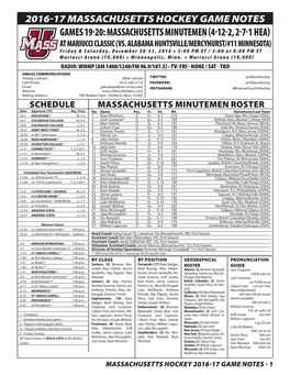 Games 19-20: Massachusetts Minutemen (4-12-2, 2-7-1 Hea) at Mariucci Classic (Vs