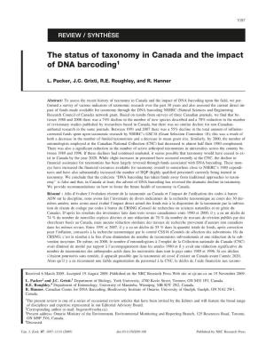 The Status of Taxonomy in Canada and the Impact of DNA Barcoding1
