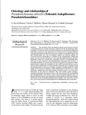 Osteology and Relationships of Pseudotrichonotus Altivelis (Teleostei: Aulopifornies: Pseudotrichonotidae)