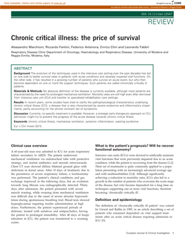 Chronic Critical Illness: the Price of Survival