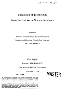 Separation of Technetium from Nuclear Waste Stream Simulants