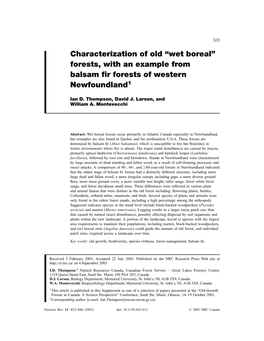 “Wet Boreal” Forests, with an Example from Balsam Fir Forests Of