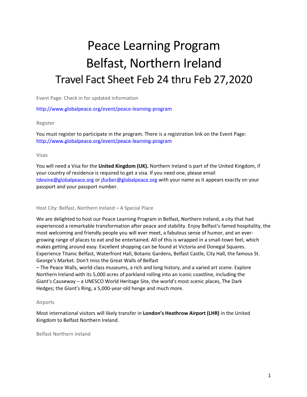 Travel Fact Sheet Feb 24 Thru Feb 27, 2020