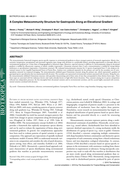 A Complex Metacommunity Structure for Gastropods Along an Elevational Gradient