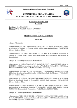 Commission Organisation Coupes Championnats Et Calendriers