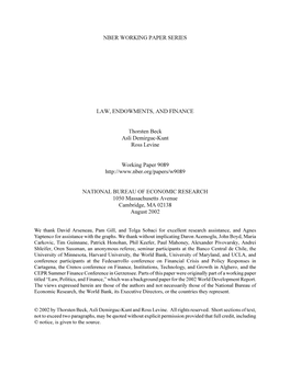 Nber Working Paper Series Law, Endowments, And