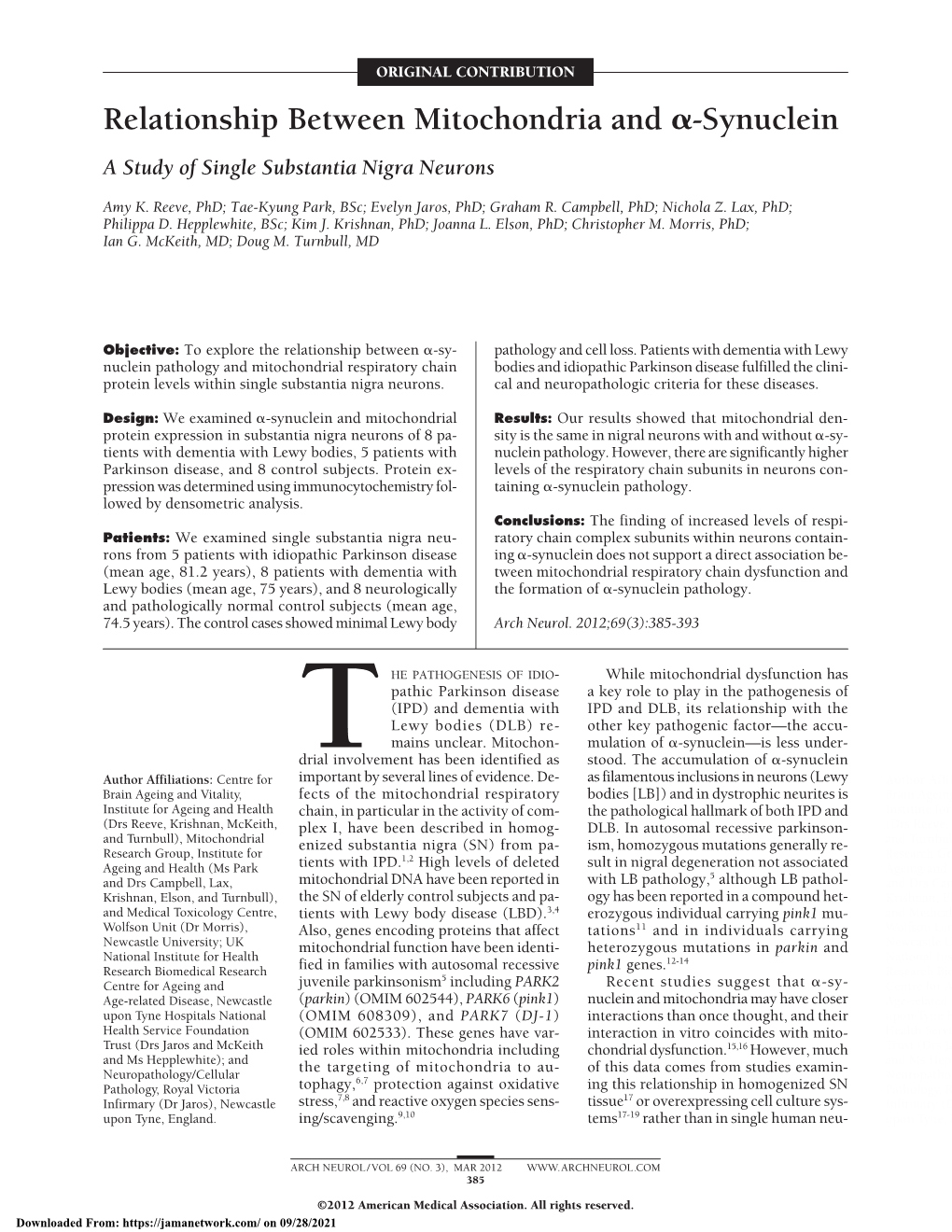 A Study of Single Substantia Nigra Neurons