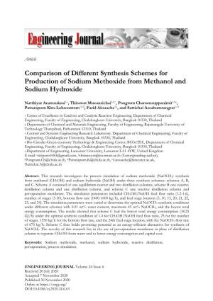 Comparison of Different Synthesis Schemes for Production of Sodium Methoxide from Methanol and Sodium Hydroxide