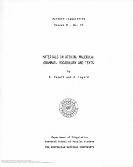 Materials in Atchin, Malekula: Grammar, Vocabulary and Texts