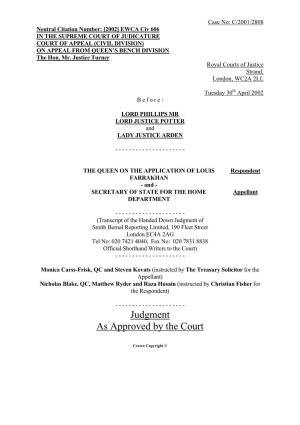 Judgment As Approved by the Court