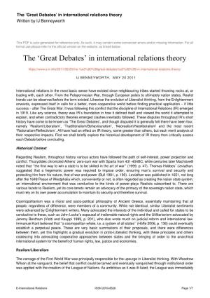 The 'Great Debates' in International Relations Theory