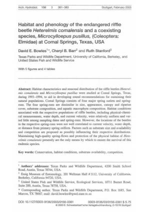 Habitat and Phenology of the Endangered Riffle Eetle, Heterelmis