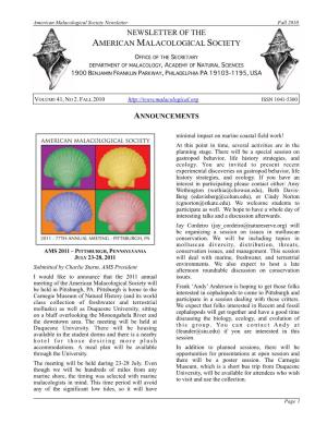 AMS Newsletter Fall 2010.Pdf