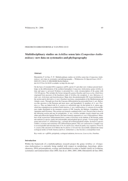 Multidisciplinary Studies on Achillea Sensu Lato (Compositae-Anthe- Mideae): New Data on Systematics and Phylogeography