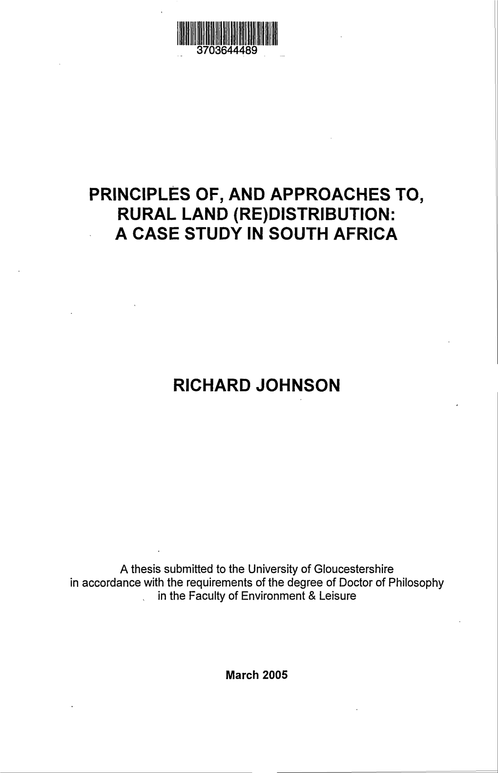 A Thesis Submitted to the University of Gloucestershire in Accordance With