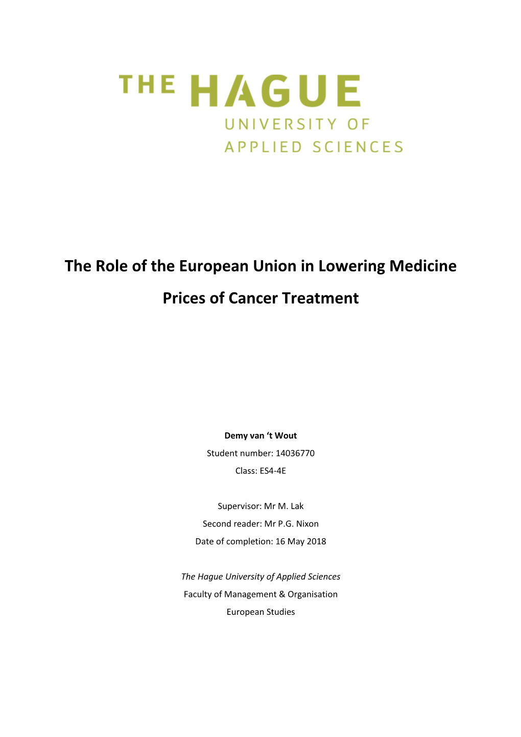 The Role of the European Union in Lowering Medicine Prices of Cancer Treatment