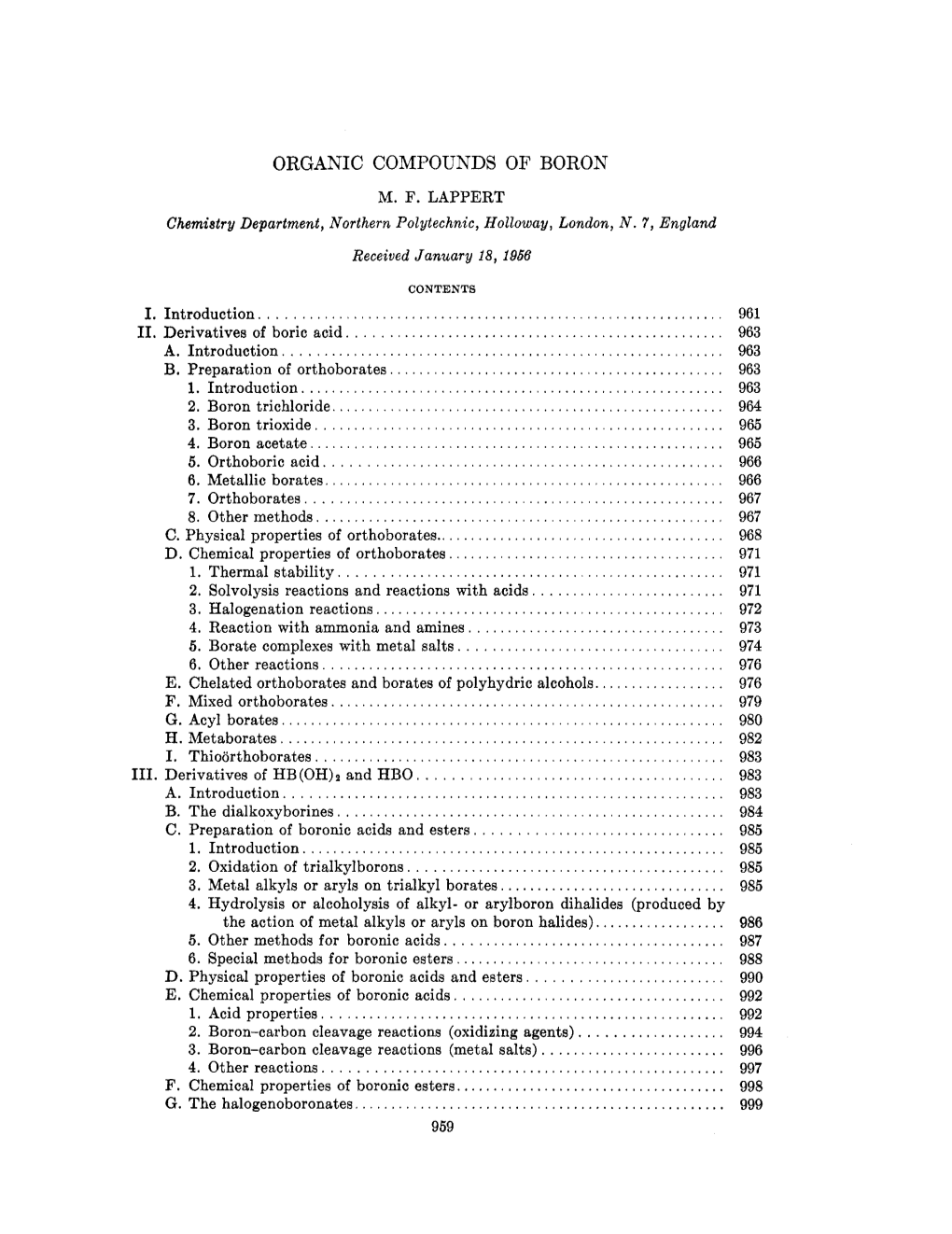 Organic Compounds of Boron M