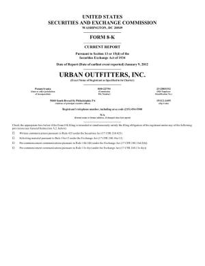 URBAN OUTFITTERS, INC. (Exact Name of Registrant As Specified in Its Charter)