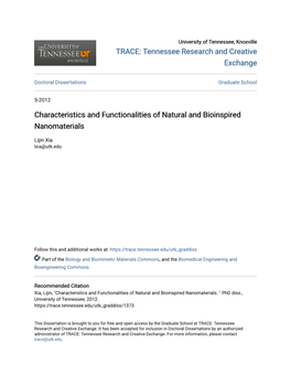 Characteristics and Functionalities of Natural and Bioinspired Nanomaterials