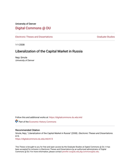 Liberalization of the Capital Market in Russia