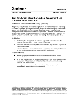 Cool Vendors in Cloud Computing Management and Professional Services, 2009