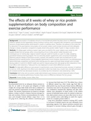 The Effects of 8 Weeks of Whey Or Rice Protein Supplementation on Body