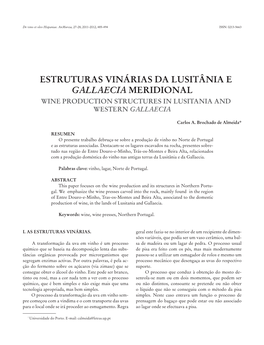Estruturas Vinárias Da Lusitânia E Gallaecia Meridional Wine Production Structures in Lusitania and Western Gallaecia