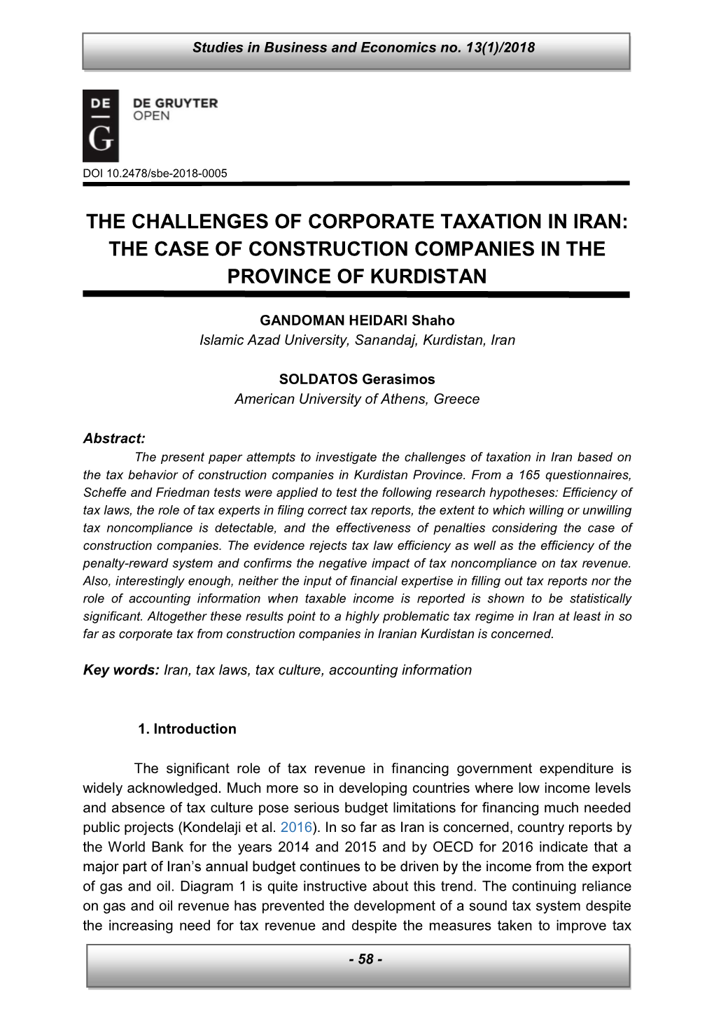 The Challenges of Corporate Taxation in Iran: the Case of Construction Companies in the Province of Kurdistan