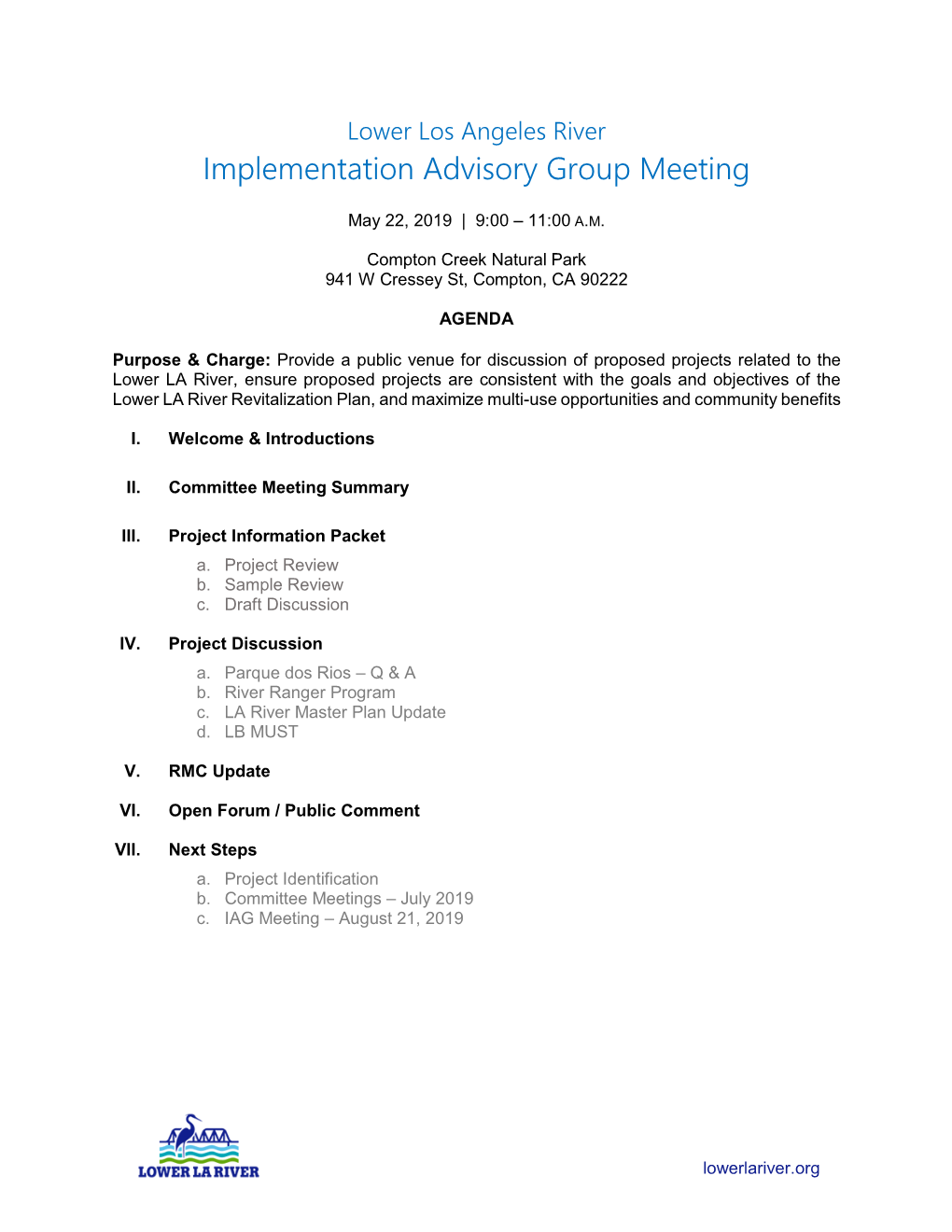IAG Meeting – August 21, 2019