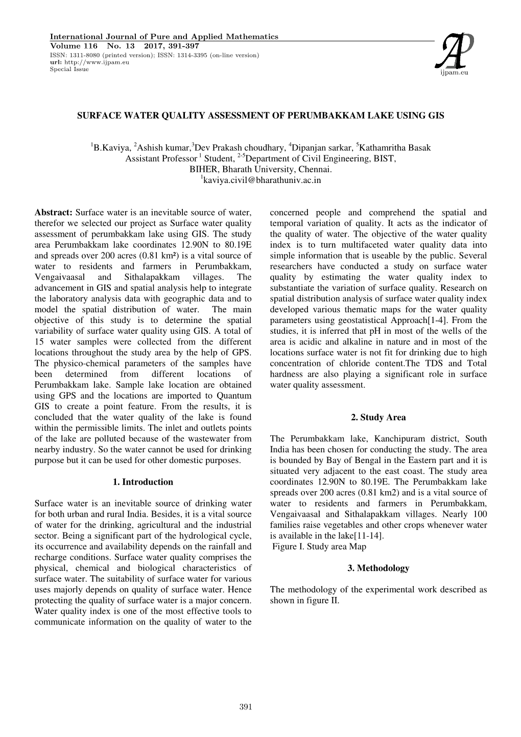 Surface Water Quality Assessment of Perumbakkam Lake Using Gis