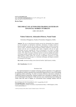 The Impact of Automated Trading Systems on Financial Market Stability1 Udc 339:336.76