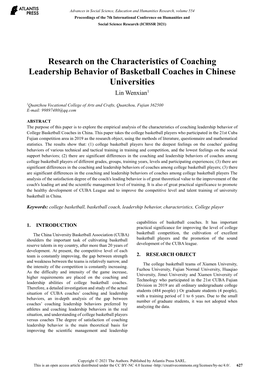 Research on the Characteristics of Coaching Leadership Behavior of Basketball Coaches in Chinese Universities Lin Wenxian1