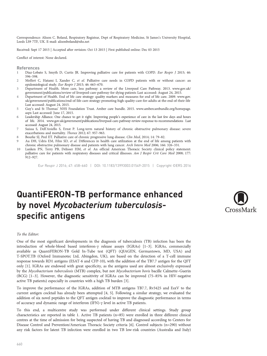 Quantiferon-TB Performance Enhanced by Novel Mycobacterium Tuberculosis- Specific Antigens