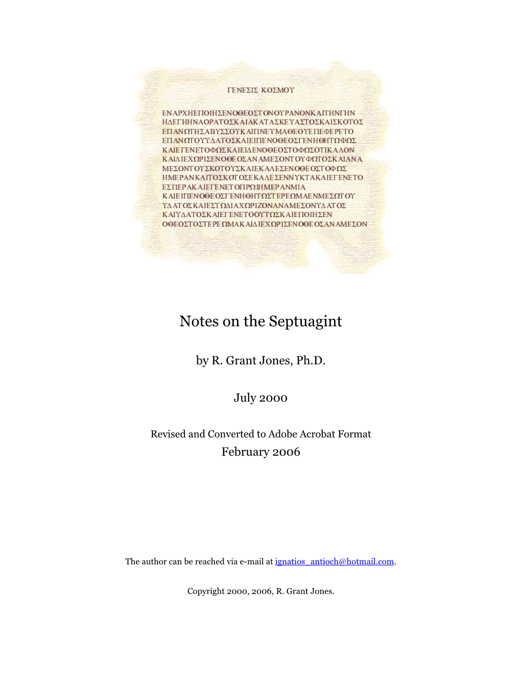 Notes on the Septuagint