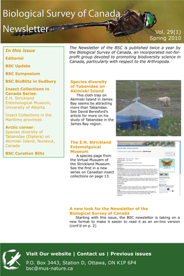 Newsletter of the Biological Survey of Canada