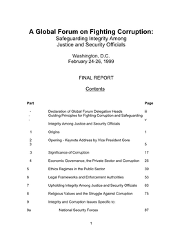 A Global Forum on Fighting Corruption: Safeguarding Integrity Among Justice and Security Officials
