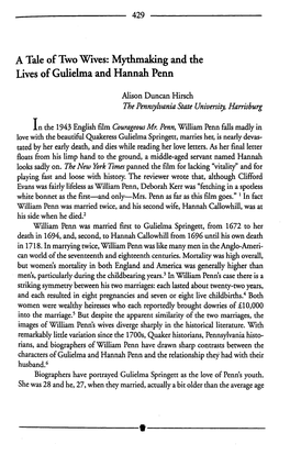 A Tale of Two Wives: Mythmaking and the Lives of Gulielma and Hannah Penn