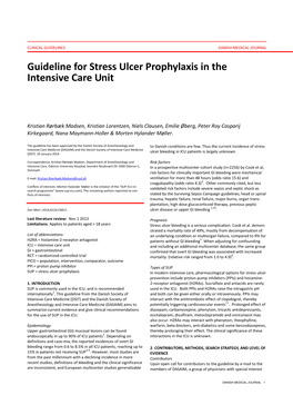 Guideline for Stress Ulcer Prophylaxis in the Intensive Care Unit