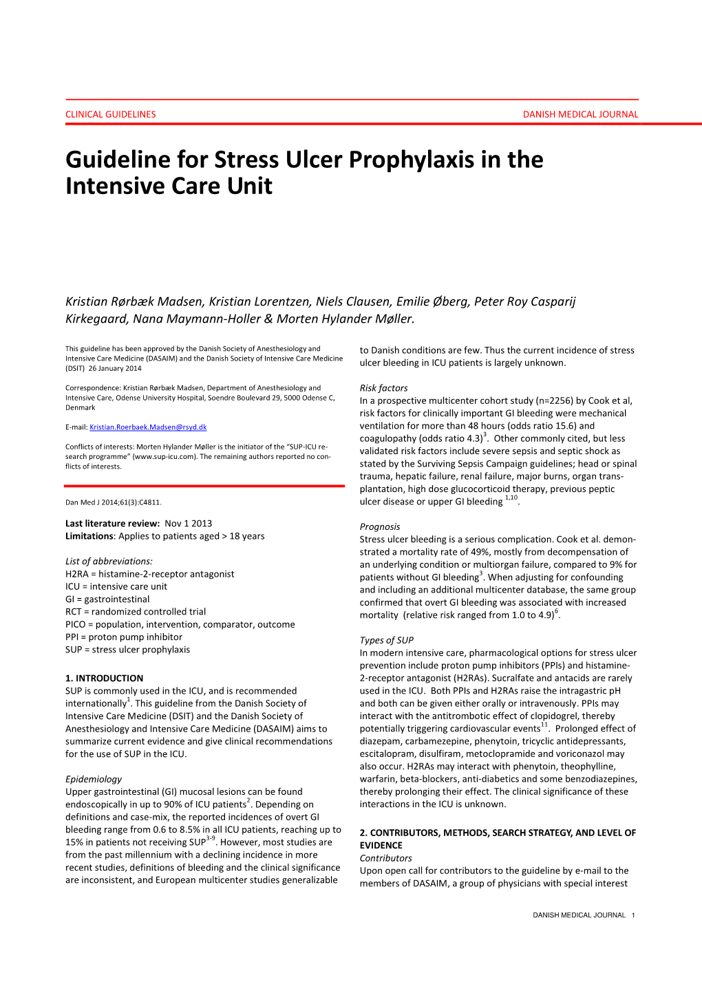 Guideline for Stress Ulcer Prophylaxis in the Intensive Care Unit DocsLib