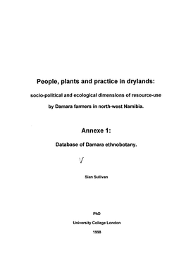 People, Plants and Practice in Drylands: Annexe 1