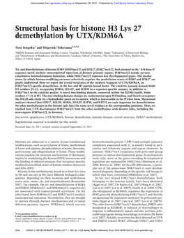 Structural Basis for Histone H3 Lys 27 Demethylation by UTX/KDM6A