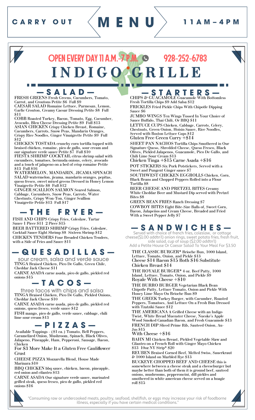 Indigogrille Menu