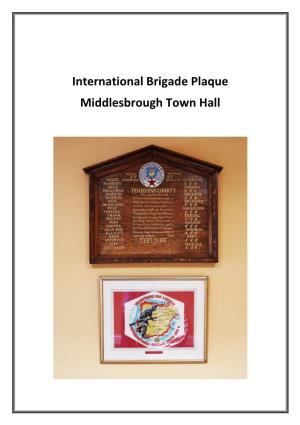 International Brigade Plaque Middlesbrough Town Hall