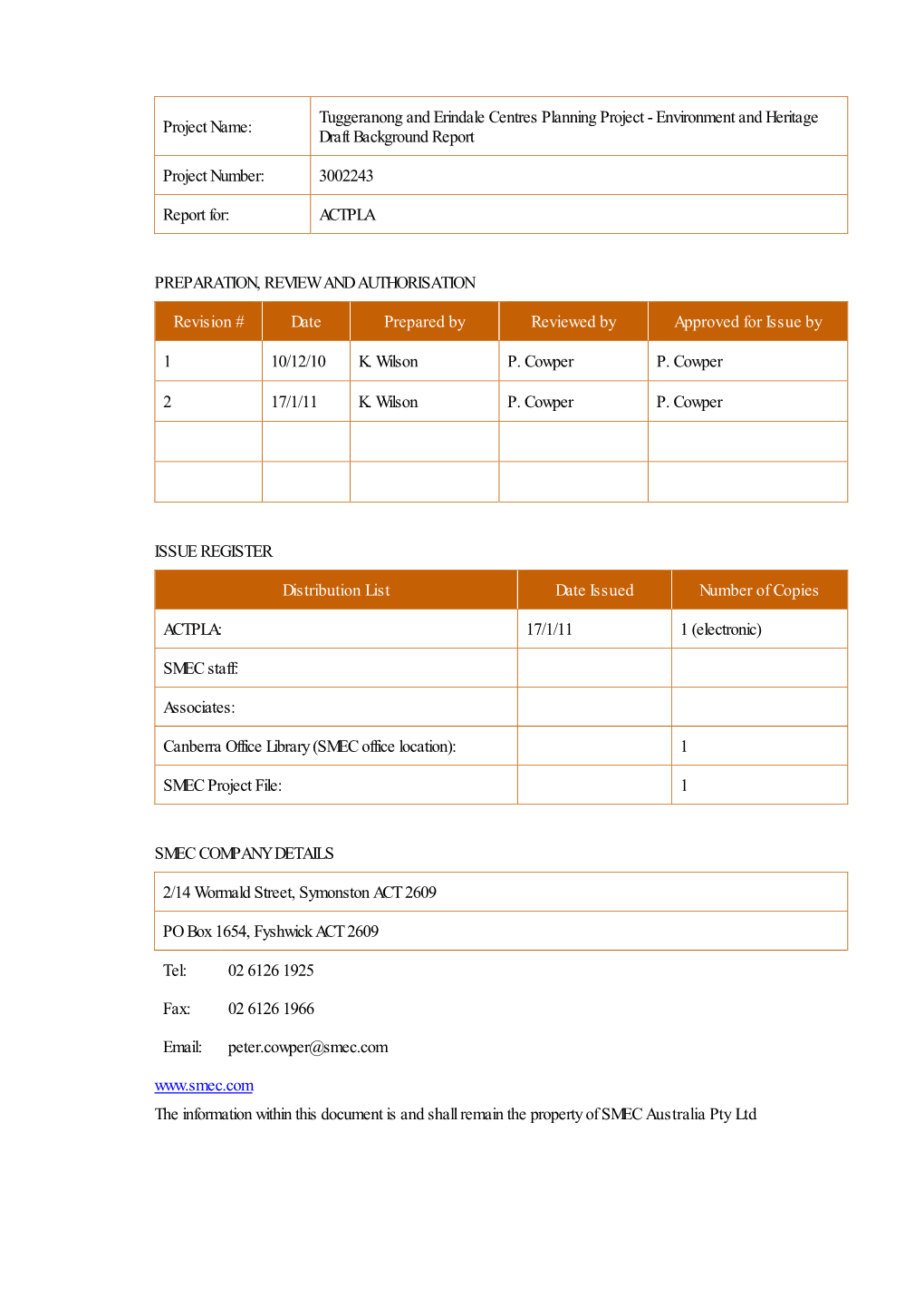 Environment and Heritage Draft Background Report Project Numbe