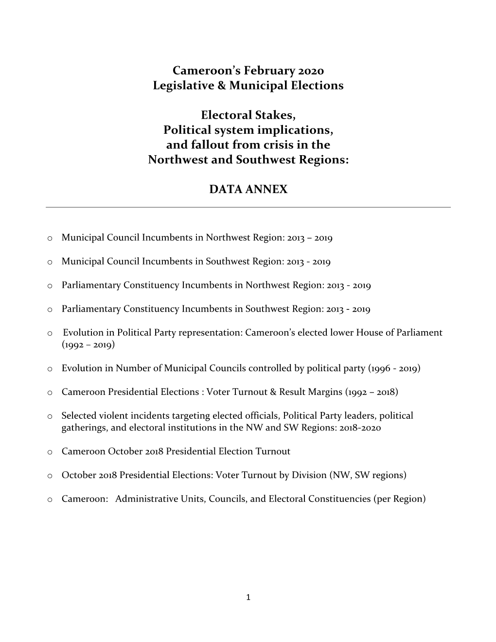 Cameroon's February 2020 Legislative & Municipal Elections